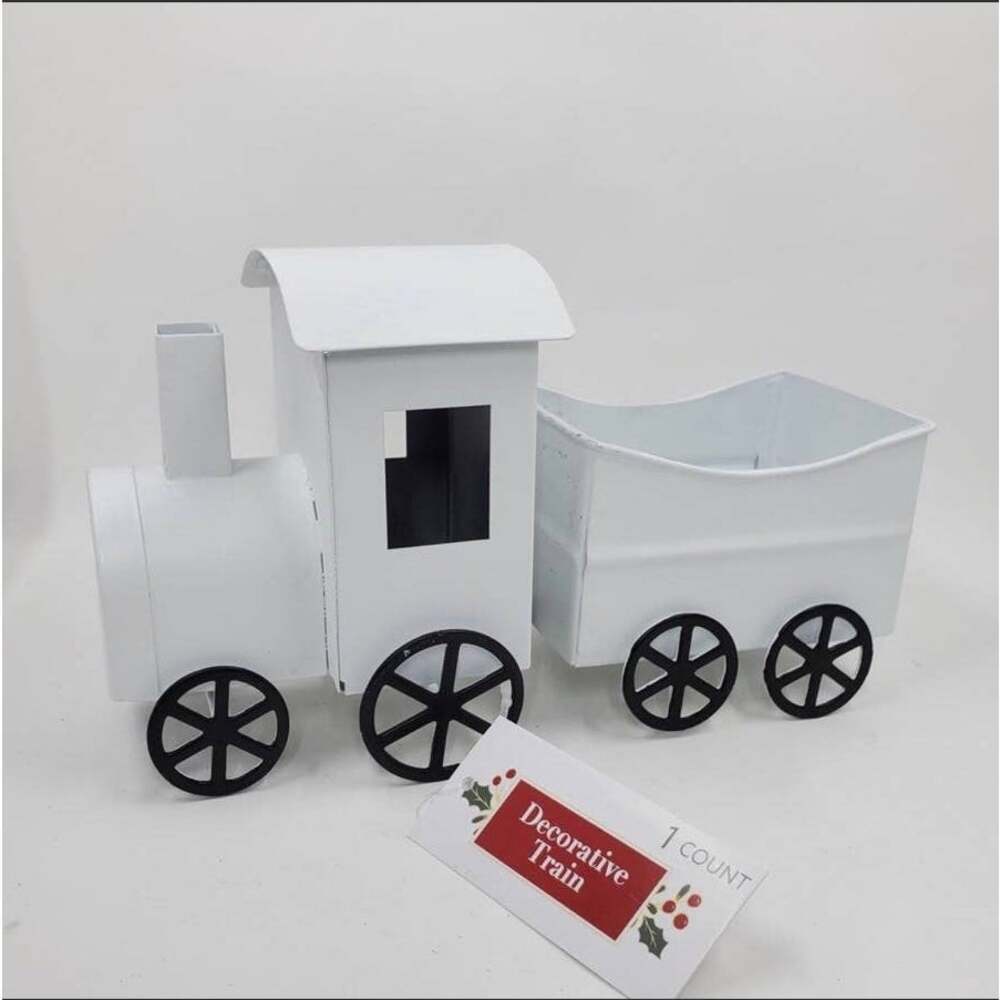 White Metal Train Christmas Decor NEW
